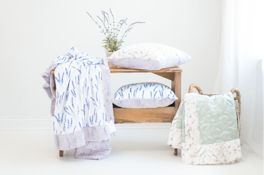 Plum colored minky blankets and pillows