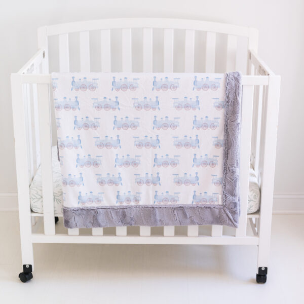 Vintage Blue Steam Train Children's Minky Blanket - Handmade - Ultra Premium