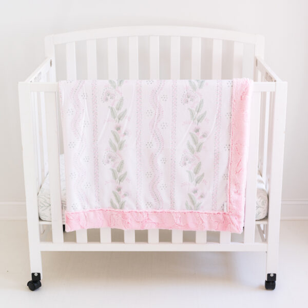 Bonnet Pink and Sage Floral Children's Minky Blanket - Handmade - Ultra Premium