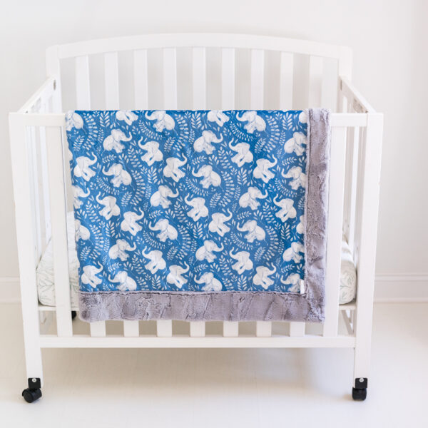 Baby Blue Elephant Botanical Children's Minky Blanket - Handmade - Ultra Premium