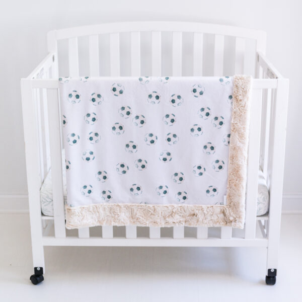 Blue Watercolor Soccer Ball Children's Minky Blanket - Handmade - Ultra Premium