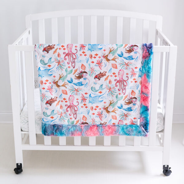 Mermaid and Sea Life Children's Minky Blanket - Handmade - Ultra Premium