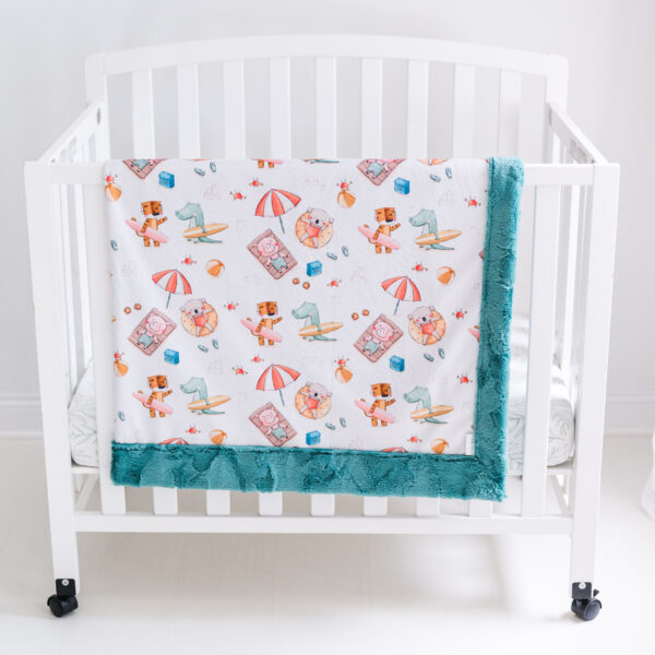 Teal Tropical Beach Animals Children's Minky Blanket - Handmade - Ultra Premium