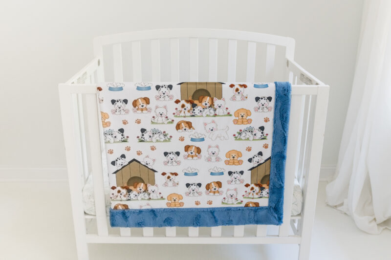 Puppy Dog Print Luxury Minky Baby Blanket - Handmade Washable Sensory-Friendly Heirloom Gift