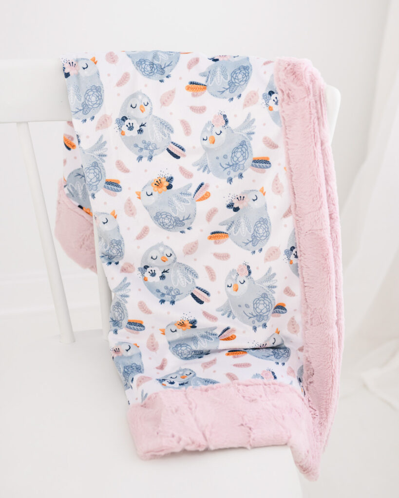 Minky blanket with baby birds