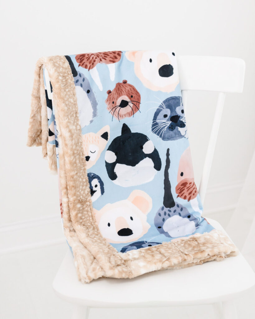 Minky blanket with baby sea animals