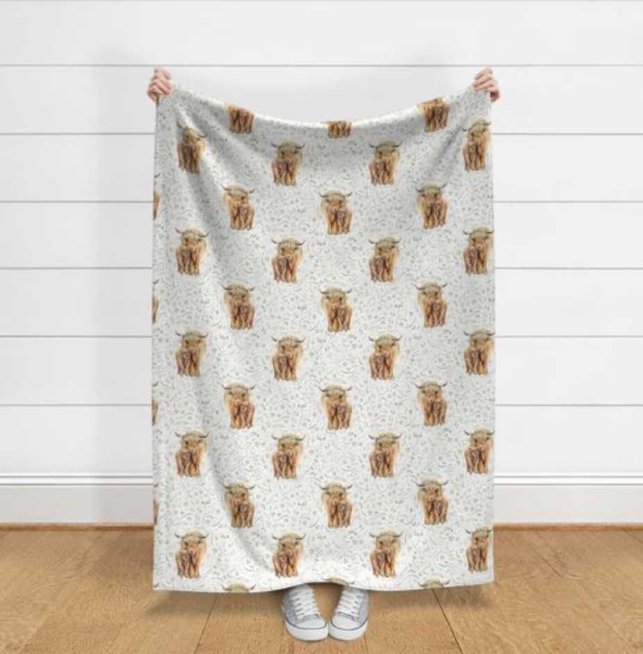 ivy floral Scottish Highland Cow Fabric