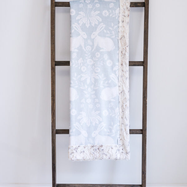 Damask Bunny Luxury Minky Blanket | Premium Plush Soft Blue Throw
