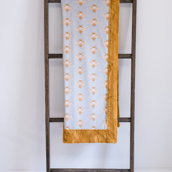 Honey Bee Premium Plush Luxury Minky Blanket | Honey Mustard Gold & Grey Throw